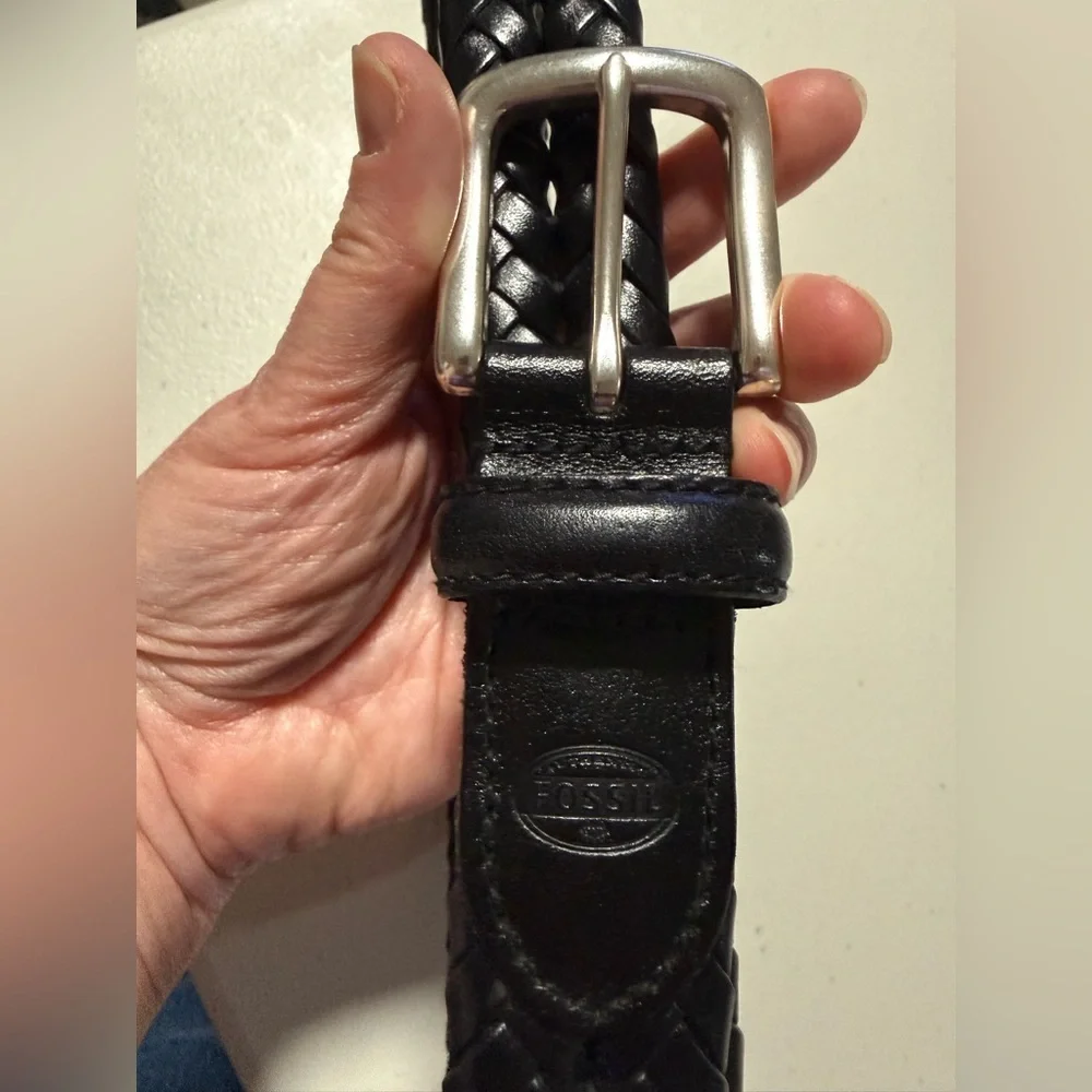 Fossil Men’s Black Braided Black Leather Belt Size 40